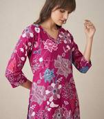 Floral Printed V-Neck Cotton A-Line Kurta With Trouser