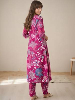 Floral Printed V-Neck Cotton A-Line Kurta With Trouser 6