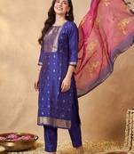 Women Ethnic Motifs Kurta with Trousers & With Dupatta