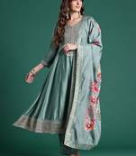 Floral Embroidered Sequinned Kurta With Trousers & Dupatta