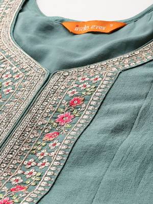Floral Embroidered Sequinned Kurta With Trousers & Dupatta 2