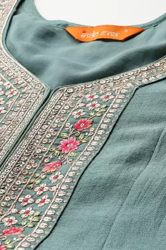 Floral Embroidered Sequinned Kurta With Trousers & Dupatta