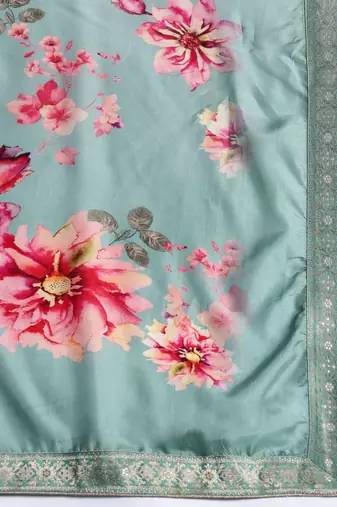 Floral Embroidered Sequinned Kurta With Trousers & Dupatta