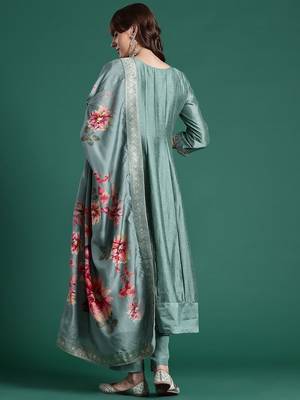 Floral Embroidered Sequinned Kurta With Trousers & Dupatta 6