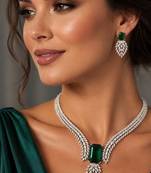 emerald green cz choker necklace earrings set  indian bridal statement jewellery
