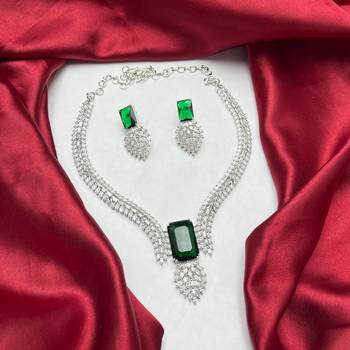 emerald green cz choker necklace earrings set  indian bridal statement jewellery 2