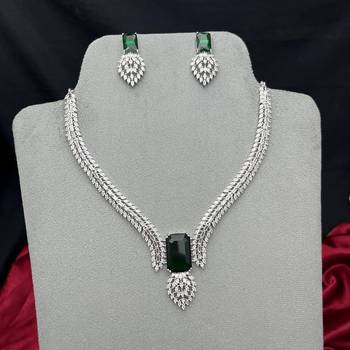 emerald green cz choker necklace earrings set  indian bridal statement jewellery 3