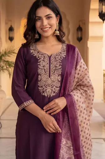 Women Ethnic Motifs Embroidered Thread Work Kurta with Trousers & With Dupatta