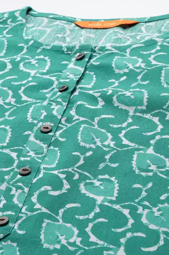 Floral Printed Cotton Kurta with Trousers & Dupatta