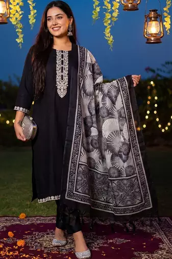 Women Ethnic Motifs Embroidered Thread Work Kurta with Trousers & With Dupatta