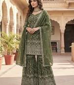 Green Color Sequence Embroidery Work Silk Blend Salwar Suit