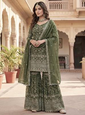 Green Color Sequence Embroidery Work Silk Blend Salwar Suit 2