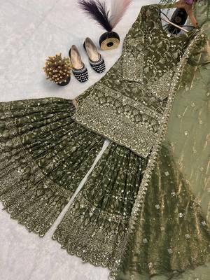 Green Color Sequence Embroidery Work Silk Blend Salwar Suit 3
