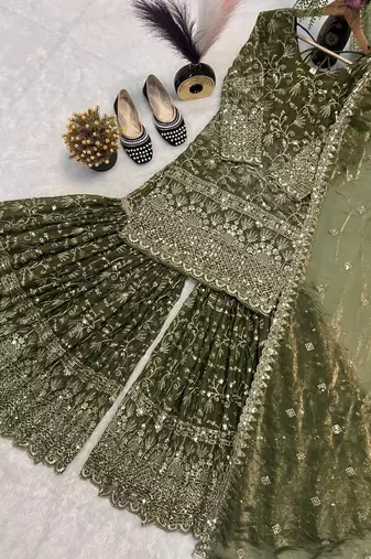 Green Color Sequence Embroidery Work Silk Blend Salwar Suit