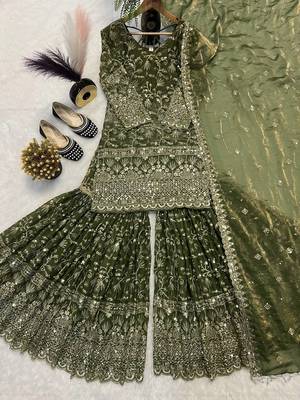 Green Color Sequence Embroidery Work Silk Blend Salwar Suit 4