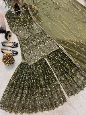Green Color Sequence Embroidery Work Silk Blend Salwar Suit 5
