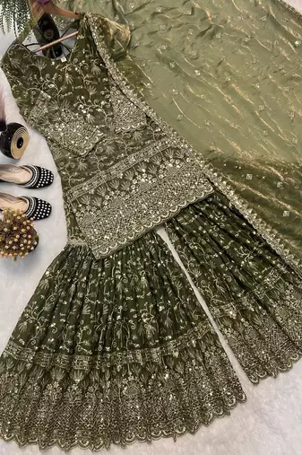 Green Color Sequence Embroidery Work Silk Blend Salwar Suit