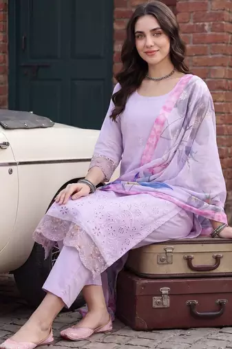 Women Ethnic Motifs Embroidered Thread Work Kurta with Trousers & With Dupatta