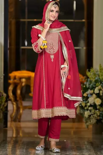 Women Ethnic Motifs Embroidered Zari A-Line Kurta with Trousers & Dupatta