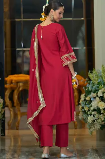 Women Ethnic Motifs Embroidered Zari A-Line Kurta with Trousers & Dupatta