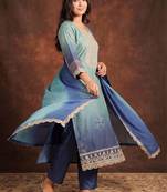 Women Bandhani Printed Sequinned Kurta with Trousers & With Dupatta