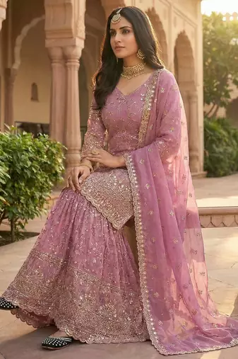 Pink Color Sequence Embroidery Work Silk Blend Salwar Suit