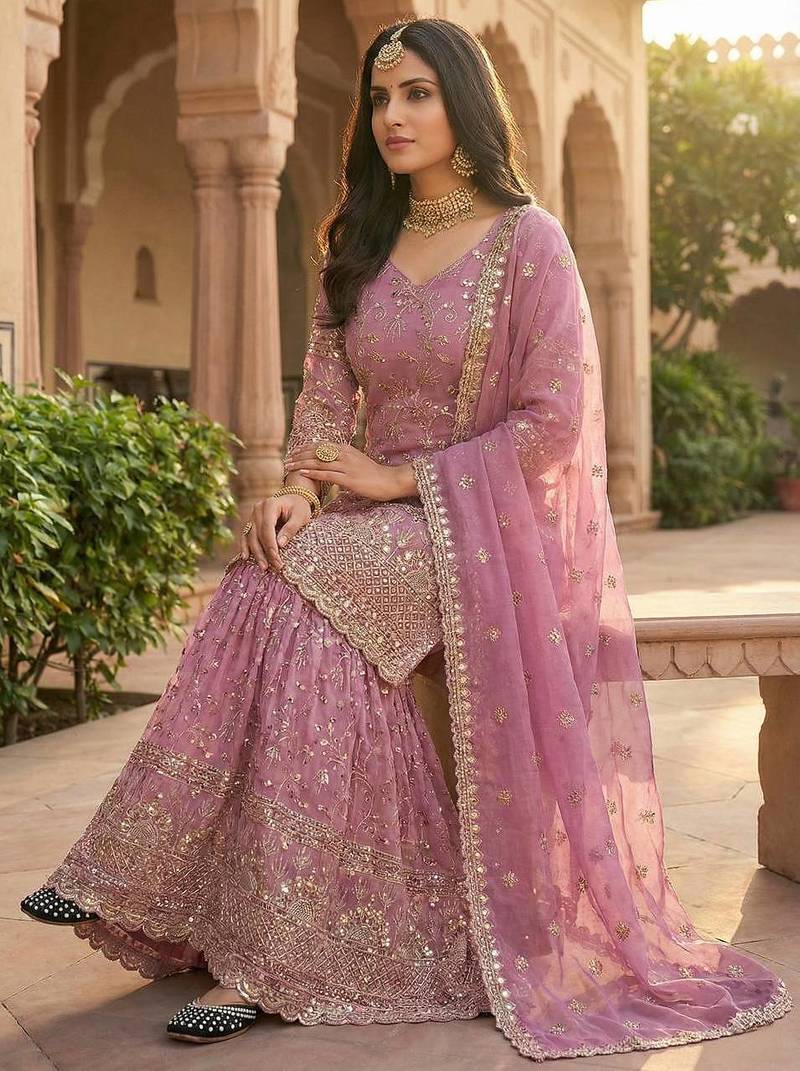 Pink Color Sequence Embroidery Work Silk Blend Salwar Suit