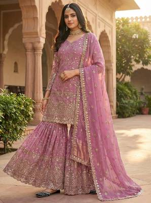 Pink Color Sequence Embroidery Work Silk Blend Salwar Suit 2