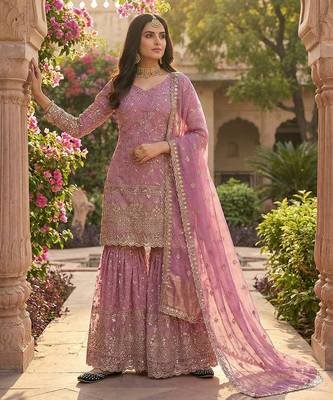 Pink Color Sequence Embroidery Work Silk Blend Salwar Suit 3