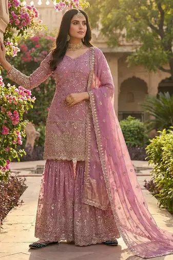 Pink Color Sequence Embroidery Work Silk Blend Salwar Suit