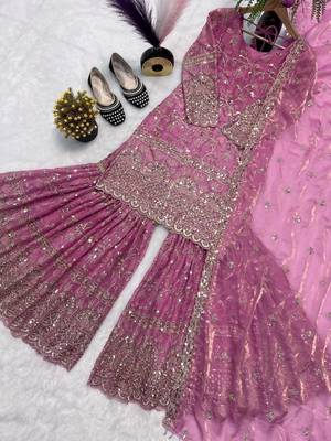 Pink Color Sequence Embroidery Work Silk Blend Salwar Suit 4