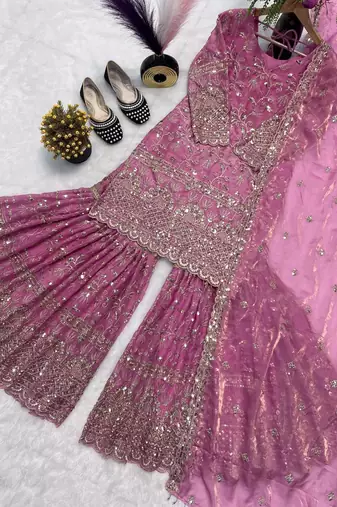 Pink Color Sequence Embroidery Work Silk Blend Salwar Suit