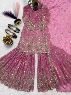 Pink Color Sequence Embroidery Work Silk Blend Salwar Suit 5