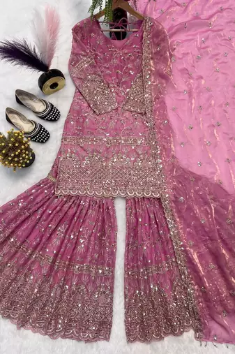 Pink Color Sequence Embroidery Work Silk Blend Salwar Suit