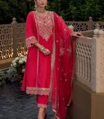 Women Ethnic Motifs Embroidered Kurta with Trousers & With Dupatta
