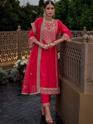 Women Ethnic Motifs Embroidered Kurta with Trousers & With Dupatta 4