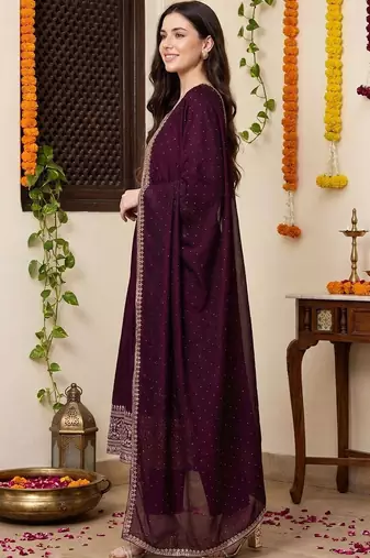 Women Ethnic Motifs Embroidered Thread Work Kurta with Trousers & With Dupatta