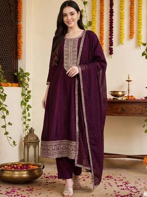 Women Ethnic Motifs Embroidered Thread Work Kurta with Trousers & With Dupatta 6