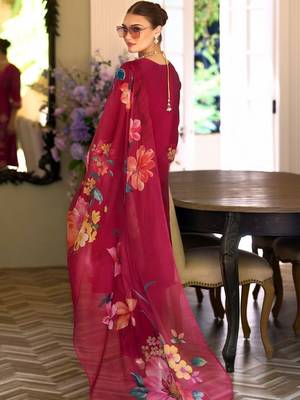 Women Floral Embroidered Thread Work Kurta with Trousers & With Dupatta 5