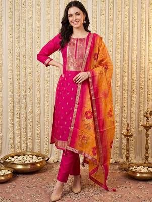 Women Ethnic Motifs Embroidered Kurta with Trousers & With Dupatta 1