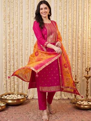 Women Ethnic Motifs Embroidered Kurta with Trousers & With Dupatta 2