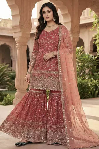 Orange Color Sequence Embroidery Work Silk Blend Salwar Suit