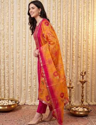 Women Ethnic Motifs Embroidered Kurta with Trousers & With Dupatta 4