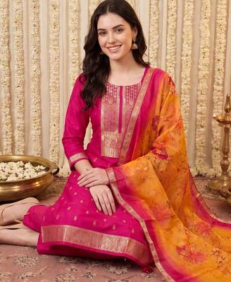 Women Ethnic Motifs Embroidered Kurta with Trousers & With Dupatta 5