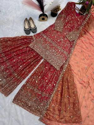 Orange Color Sequence Embroidery Work Silk Blend Salwar Suit 3