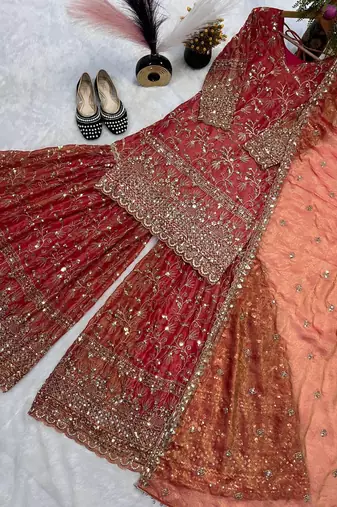 Orange Color Sequence Embroidery Work Silk Blend Salwar Suit