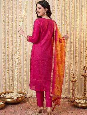 Women Ethnic Motifs Embroidered Kurta with Trousers & With Dupatta 6