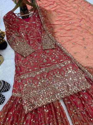 Orange Color Sequence Embroidery Work Silk Blend Salwar Suit 5