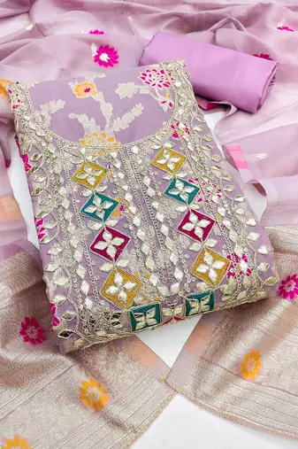 lavender gota embroidery chanderi jacquard unstitched dress material 