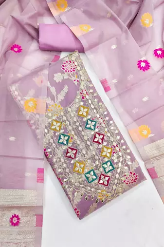 lavender gota embroidery chanderi jacquard unstitched dress material 